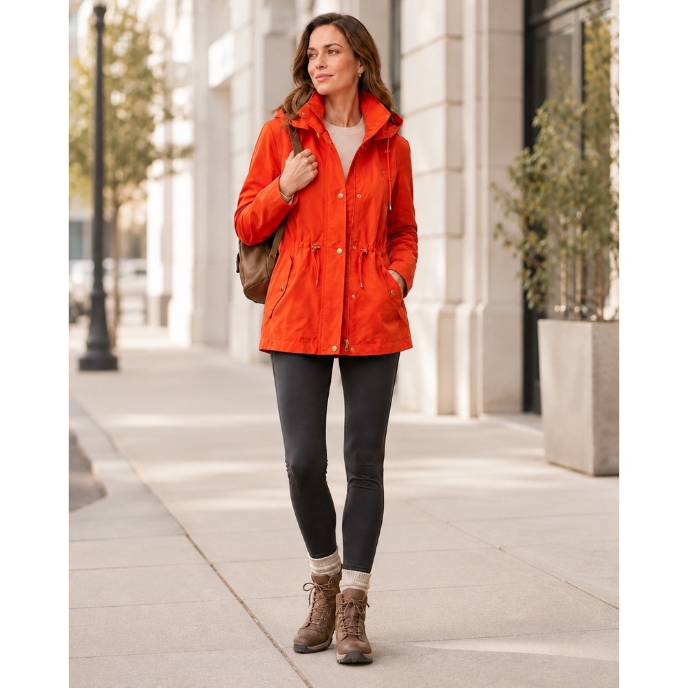 Charter Club Womens Orange Water Resistant Hooded Anorak Jacket PXL Outdoor Fall